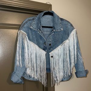 Blue Jean jacket with fringe detail